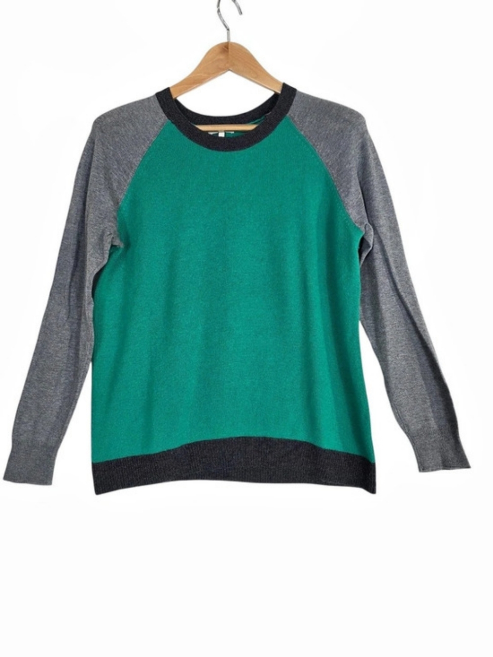 Joie Color Block Cashmere Knit Crewneck Sweater in Green & Gray Size Medium